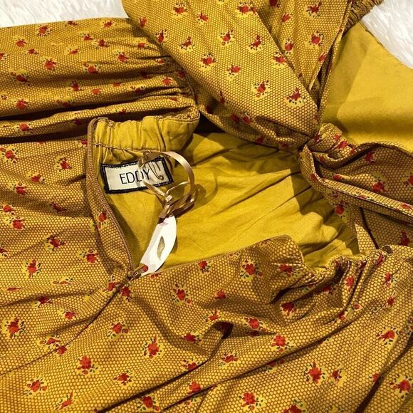 Eddy Jocelyn Puff Sleeve Fringe Dress in Honeycomb Rose Floral Medium NWT - Picture 9 of 11